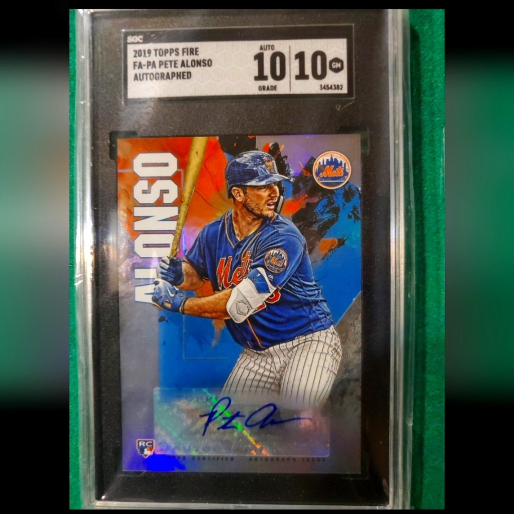 PETE ALONSO 2018-19 TOPPS FIRE BASEBALL SGC 10 AUTO 10 GRADE NY METS ROOKIE CARD